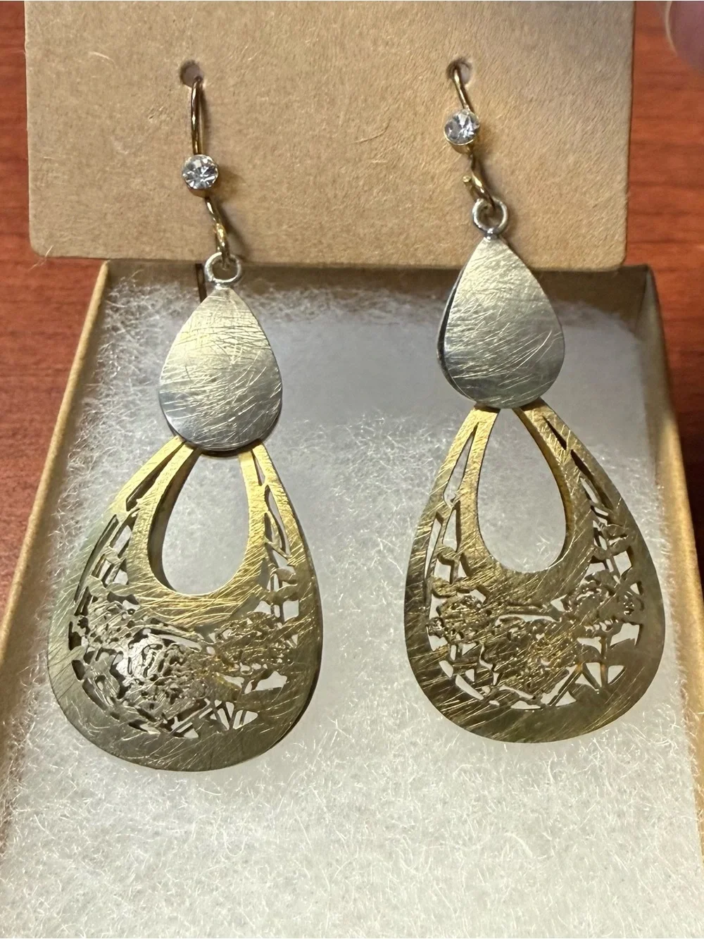 Gold-Tone Filigree Teardrop Dangle Earrings